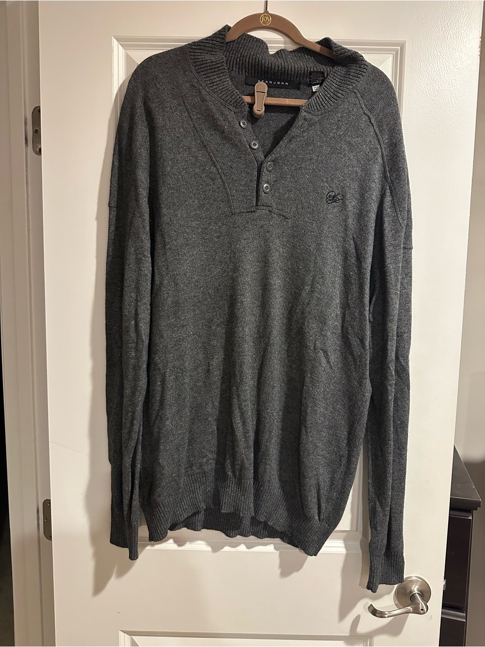 Sean John Charcoal Gray V-Neck Henley Sweater